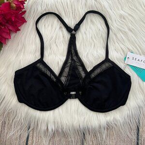 B1 -- NWT black SEAFOLLY Wild At Heart underwire women's swim bikini top size 4